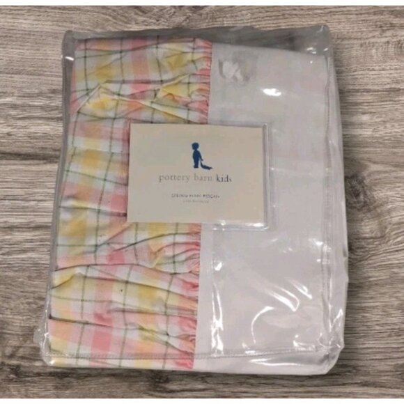Pottery Barn Kids Other - Pottery Barn Kids Crib Dust Ruffle Bed Skirt Plaid Pink Cotton Spring Percale